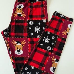 Women’s Holiday Cozy Reindeer Leggings Size Large Festive Christmas Loungewear